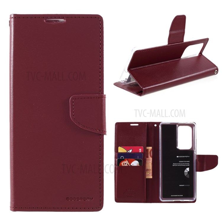 MERCURY GOOSPERY Bravo Diary Leather Wallet Stand Design Case for Samsung Galaxy S21 Ultra 5G - Wine Red-1