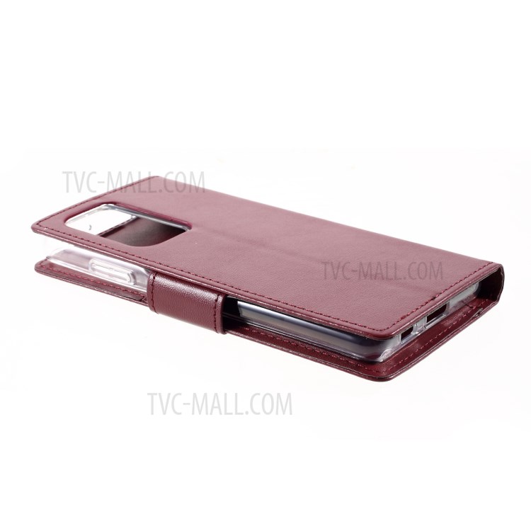 MERCURY GOOSPERY Bravo Diary Leather Wallet Stand Design Case for Samsung Galaxy S21 Ultra 5G - Wine Red-5