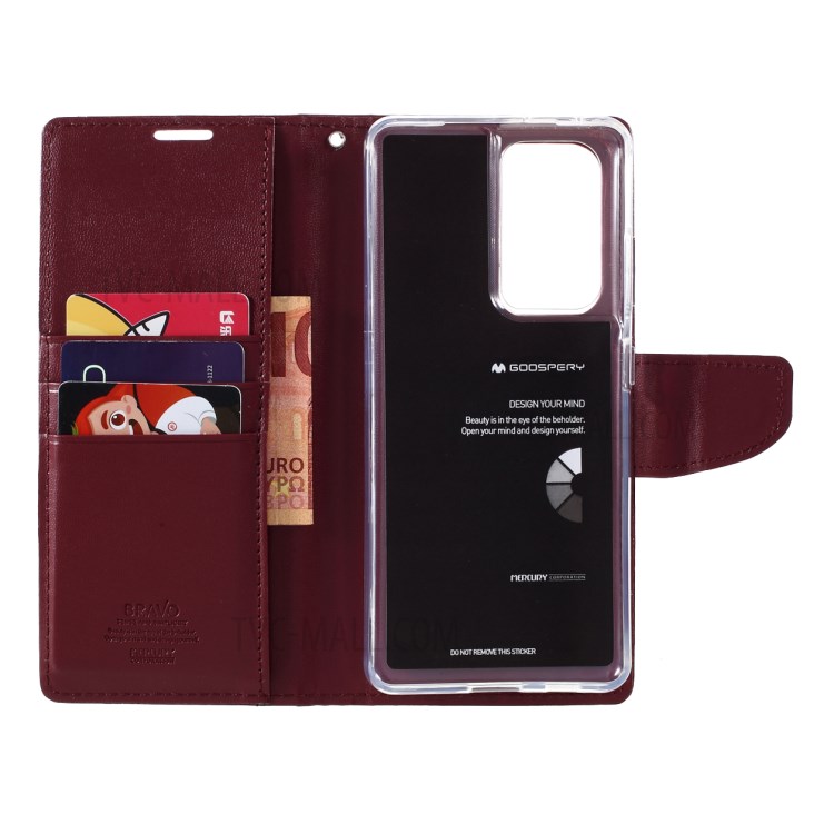 MERCURY GOOSPERY Bravo Diary Leather Wallet Stand Design Case for Samsung Galaxy S21 Ultra 5G - Wine Red-6