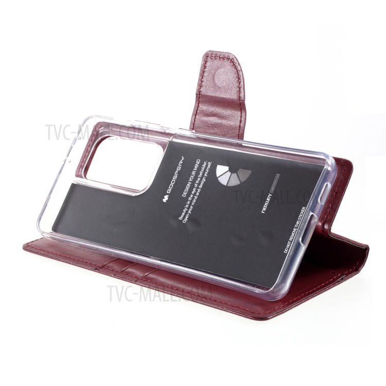 MERCURY GOOSPERY Bravo Diary Leather Wallet Stand Design Case for Samsung Galaxy S21 Ultra 5G - Wine Red-7
