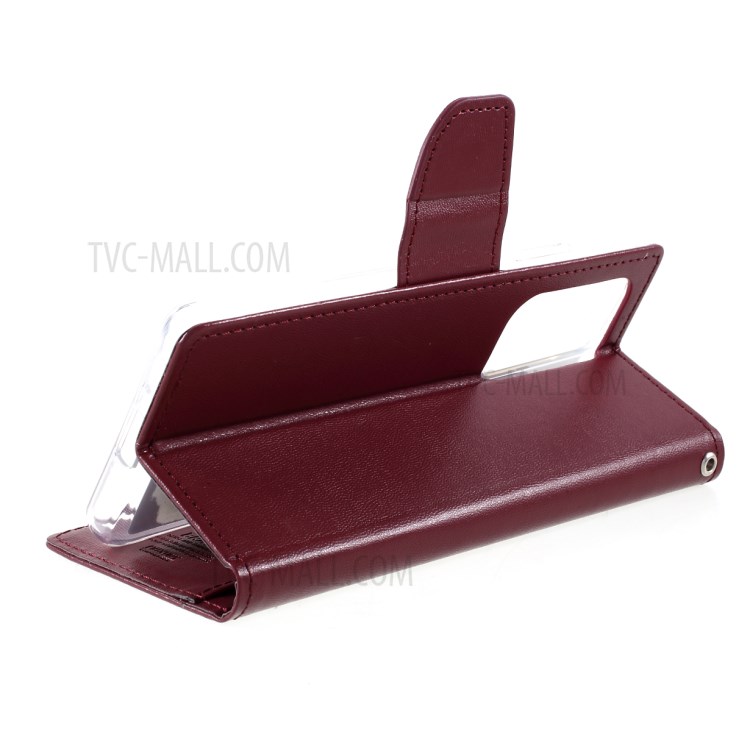 MERCURY GOOSPERY Bravo Diary Leather Wallet Stand Design Case for Samsung Galaxy S21 Ultra 5G - Wine Red-8