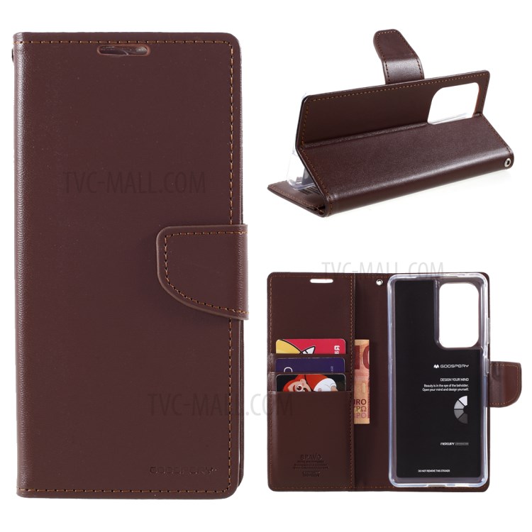 MERCURY GOOSPERY Bravo Diary Leather Wallet Stand Design Case for Samsung Galaxy S21 Ultra 5G - Brown-1