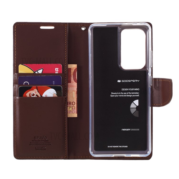 MERCURY GOOSPERY Bravo Diary Leather Wallet Stand Design Case for Samsung Galaxy S21 Ultra 5G - Brown-6