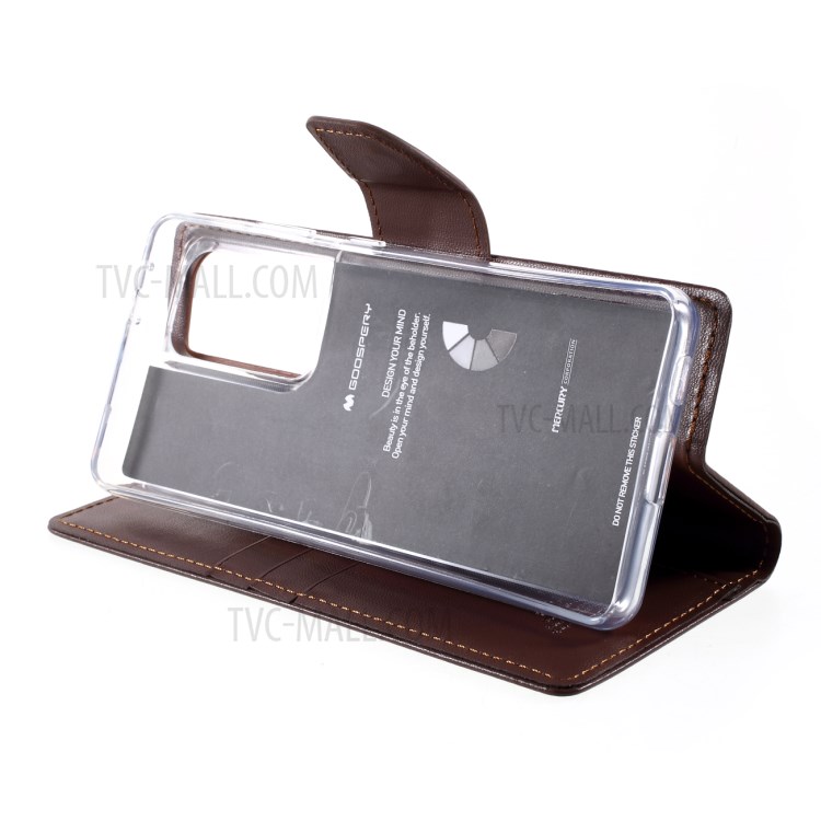 MERCURY GOOSPERY Bravo Diary Leather Wallet Stand Design Case for Samsung Galaxy S21 Ultra 5G - Brown-7