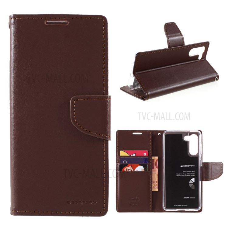 MERCURY GOOSPERY Bravo Diary Leather Case Wallet Stand Design for Samsung Galaxy S21 Plus 5G - Brown-1