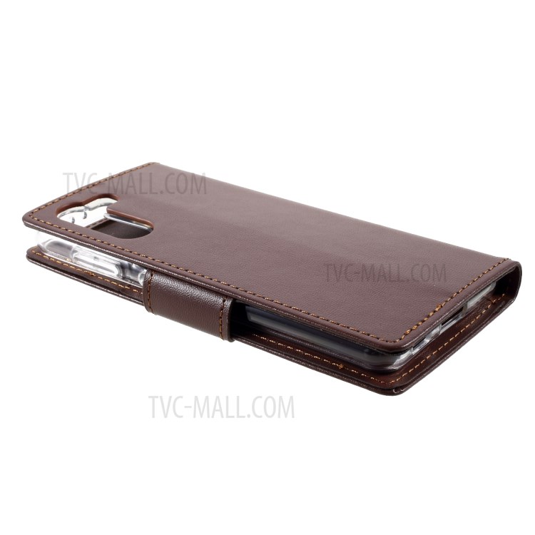 MERCURY GOOSPERY Bravo Diary Leather Case Wallet Stand Design for Samsung Galaxy S21 Plus 5G - Brown-5
