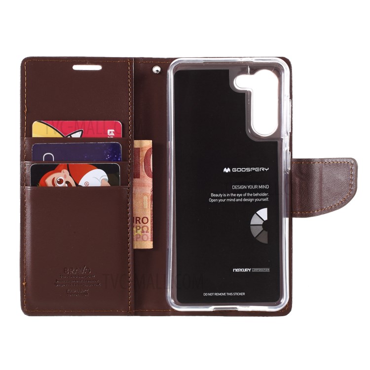 MERCURY GOOSPERY Bravo Diary Leather Case Wallet Stand Design for Samsung Galaxy S21 Plus 5G - Brown-6