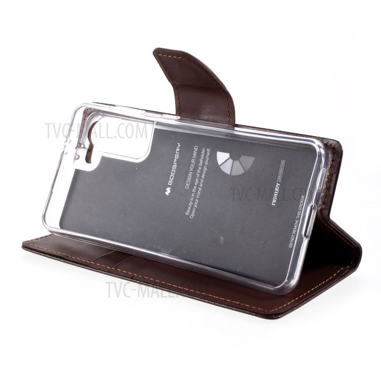 MERCURY GOOSPERY Bravo Diary Leather Case Wallet Stand Design for Samsung Galaxy S21 Plus 5G - Brown-7