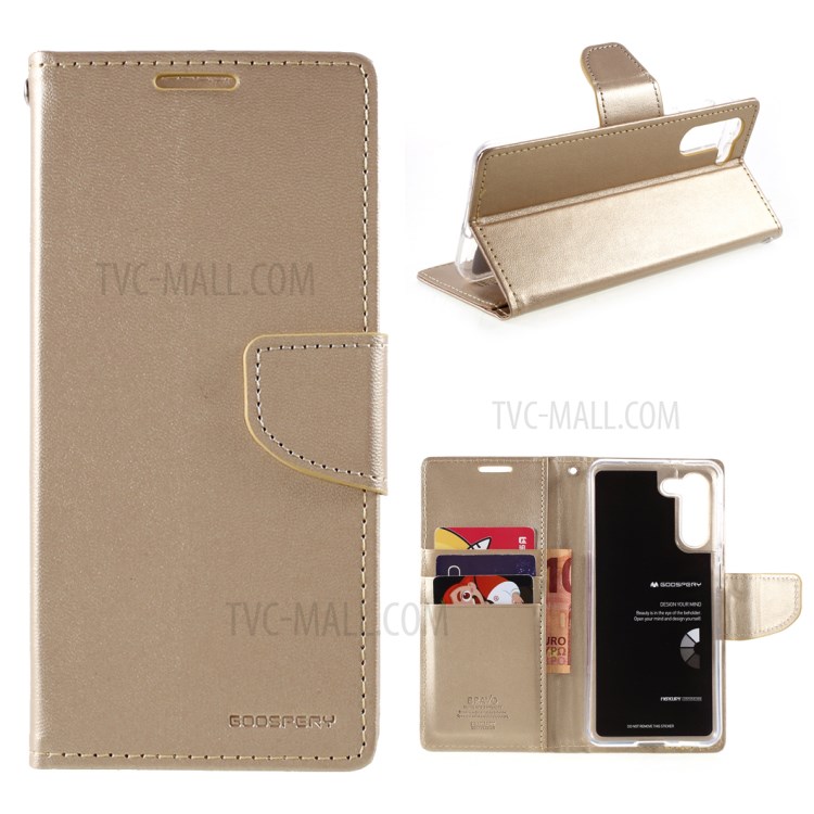 MERCURY GOOSPERY Bravo Diary Leather Case Wallet Stand Design for Samsung Galaxy S21 Plus 5G - Gold-1