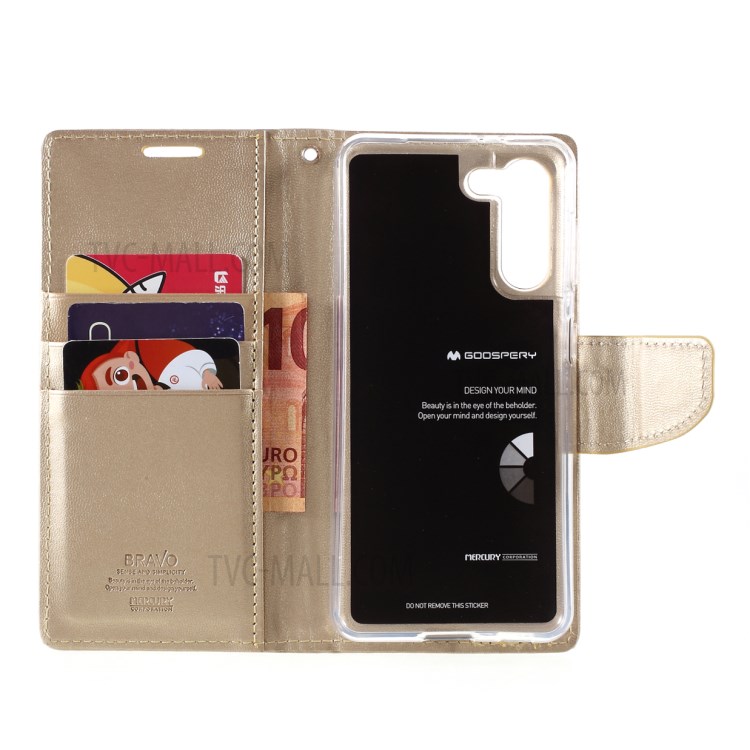 MERCURY GOOSPERY Bravo Diary Leather Case Wallet Stand Design for Samsung Galaxy S21 Plus 5G - Gold-6