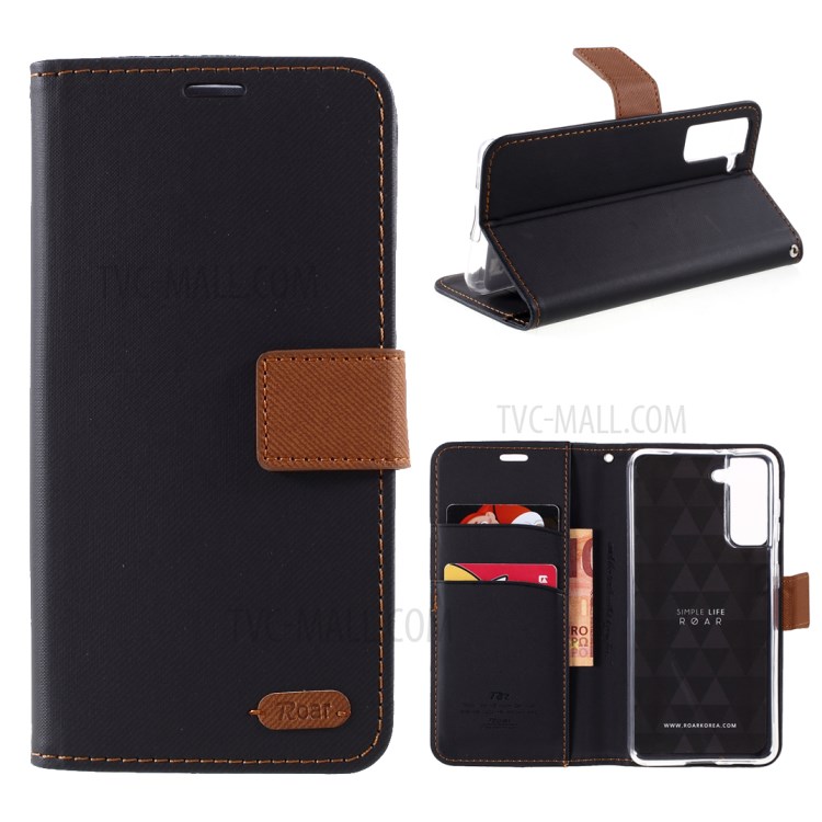 ROAR Cloth Texture Flip Leather Wallet Cover Case with Stand for Samsung Galaxy S21 Plus - Black-1