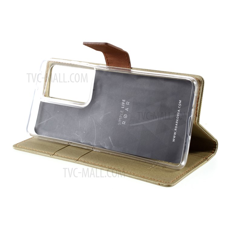 ROAR Wallet Stand Design Twill Grain Folio Flip Leather Case Cover for Samsung Galaxy S21 Ultra 5G - Khaki-7