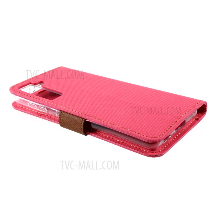 ROAR Twill Grain Cloth Texture Leather Wallet Stand Cover Case for Samsung Galaxy S21 - Rose-5