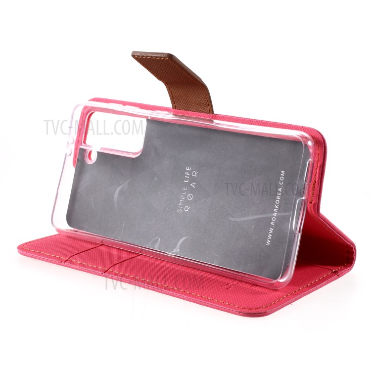 ROAR Twill Grain Cloth Texture Leather Wallet Stand Cover Case for Samsung Galaxy S21 - Rose-7