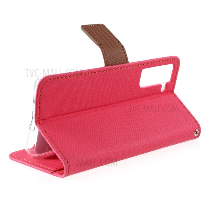 ROAR Twill Grain Cloth Texture Leather Wallet Stand Cover Case for Samsung Galaxy S21 - Rose-8