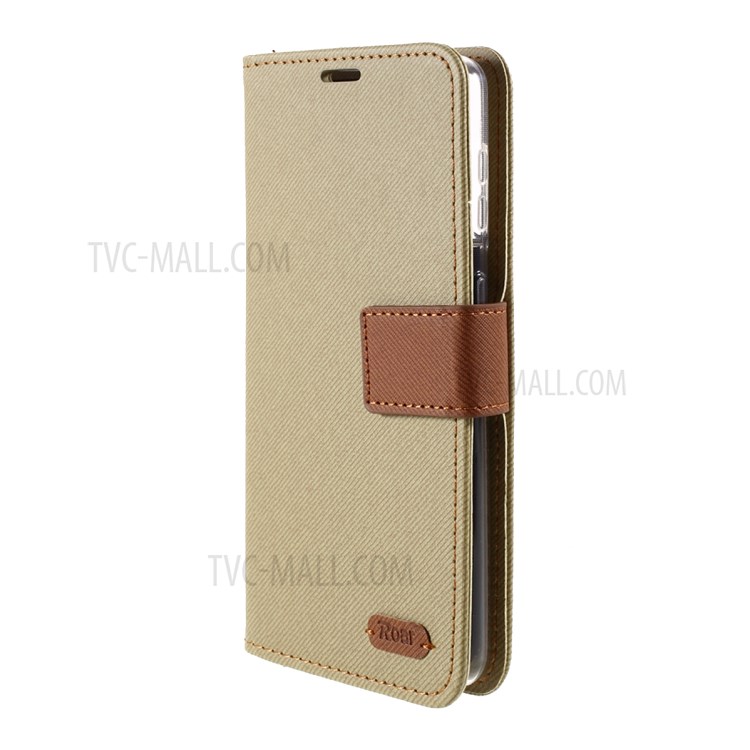 ROAR Twill Grain Cloth Texture Leather Wallet Stand Cover Case for Samsung Galaxy S21 5G - Khaki-2