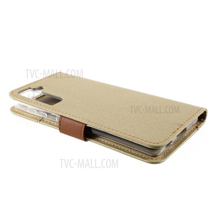 ROAR Twill Grain Cloth Texture Leather Wallet Stand Cover Case for Samsung Galaxy S21 5G - Khaki-5