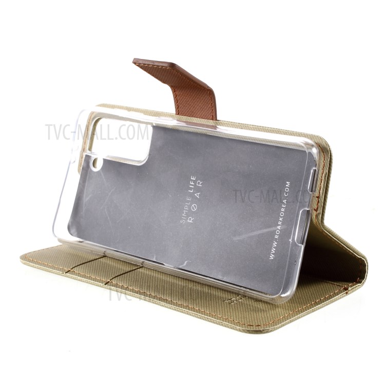 ROAR Twill Grain Cloth Texture Leather Wallet Stand Cover Case for Samsung Galaxy S21 5G - Khaki-7