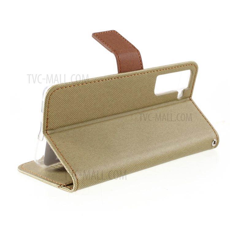 ROAR Twill Grain Cloth Texture Leather Wallet Stand Cover Case for Samsung Galaxy S21 5G - Khaki-8