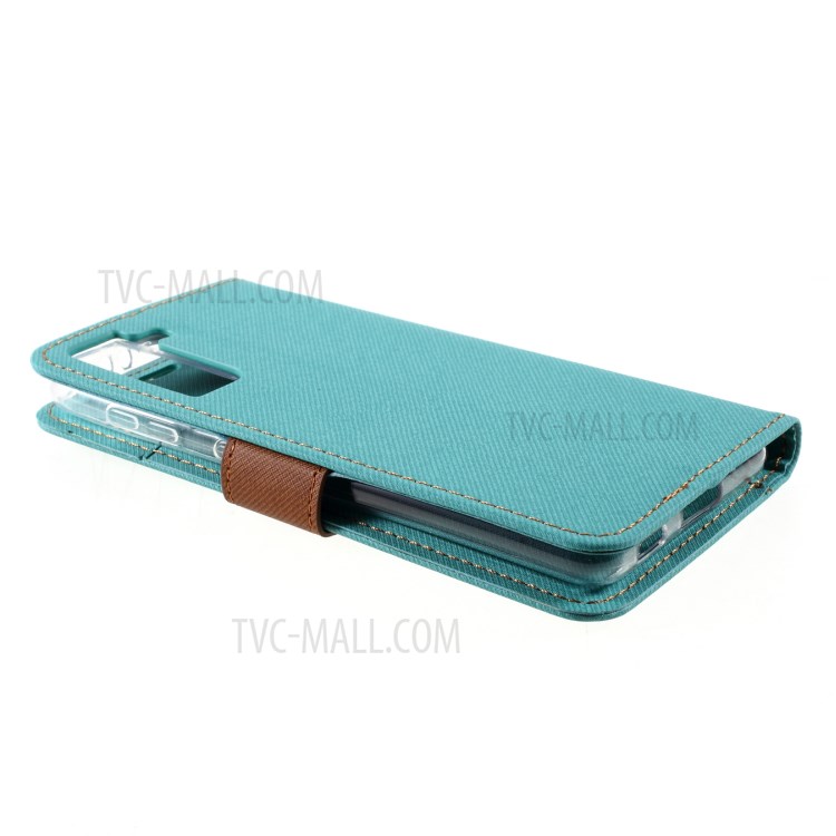 ROAR Twill Grain Cloth Texture Leather Wallet Stand Cover Case for Samsung Galaxy S21 5G - Green-5
