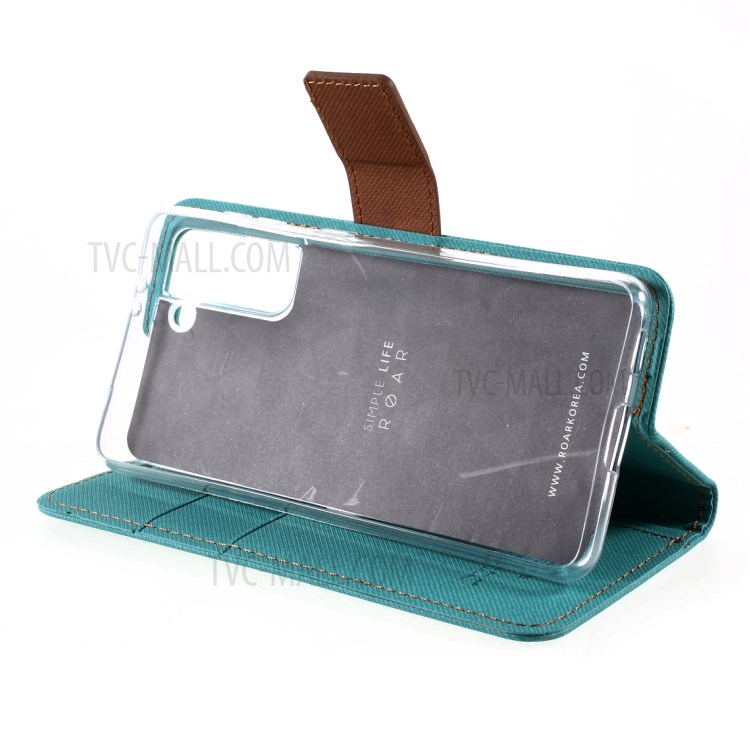 ROAR Twill Grain Cloth Texture Leather Wallet Stand Cover Case for Samsung Galaxy S21 5G - Green-7