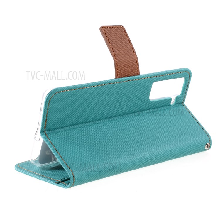 ROAR Twill Grain Cloth Texture Leather Wallet Stand Cover Case for Samsung Galaxy S21 5G - Green-8