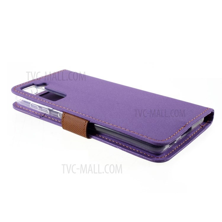 ROAR Twill Grain Cloth Texture Leather Wallet Stand Cover Case for Samsung Galaxy S21 5G - Purple-5