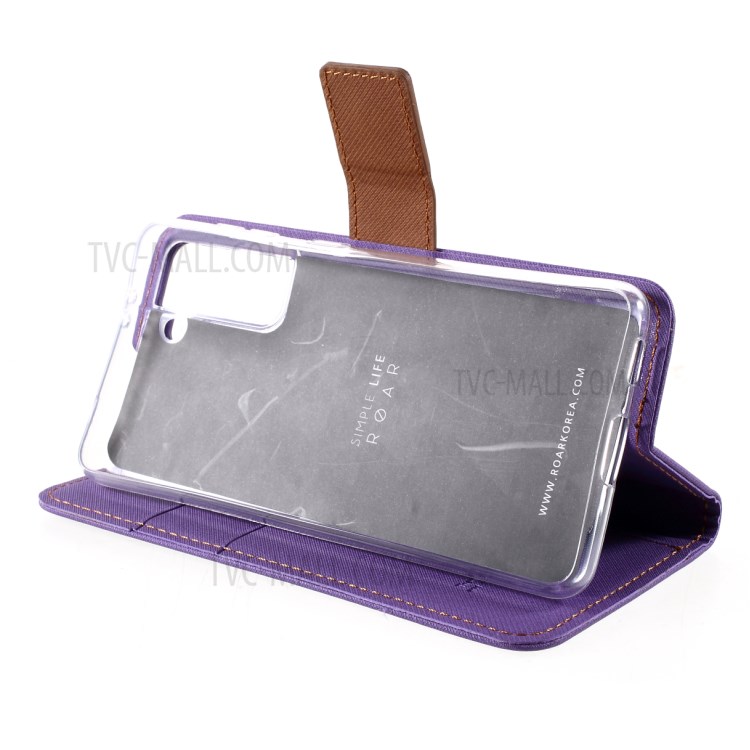 ROAR Twill Grain Cloth Texture Leather Wallet Stand Cover Case for Samsung Galaxy S21 5G - Purple-7
