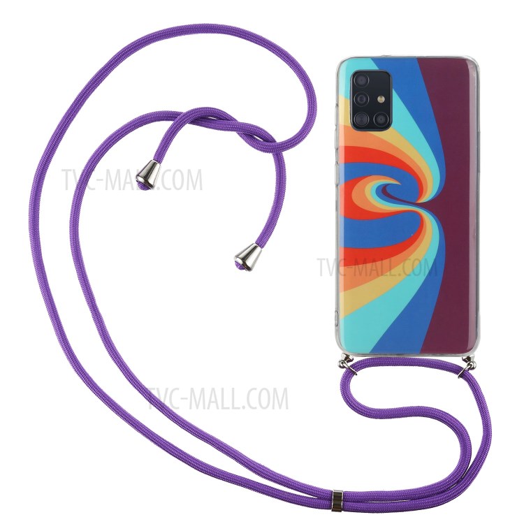 Anti-drop Rainbow Pattern IMD TPU Protective Cover with Handy Strap for Samsung Galaxy A51 SM-A515 - Swirl Rainbow-1