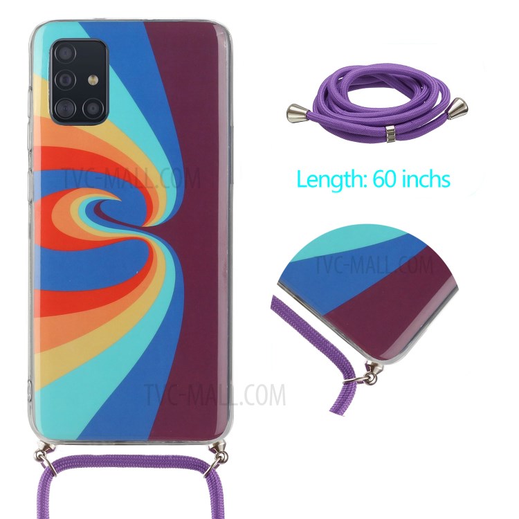 Anti-drop Rainbow Pattern IMD TPU Protective Cover with Handy Strap for Samsung Galaxy A51 SM-A515 - Swirl Rainbow-2