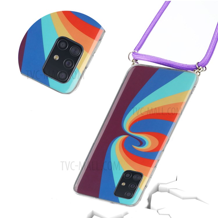 Anti-drop Rainbow Pattern IMD TPU Protective Cover with Handy Strap for Samsung Galaxy A51 SM-A515 - Swirl Rainbow-3