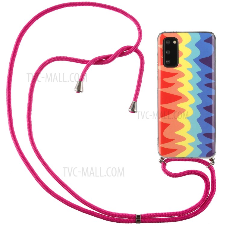 Rainbow Pattern IMD Anti-drop TPU Protective Cover with 60 Inches Strap for Samsung Galaxy S20 - Wave Rainbow-1