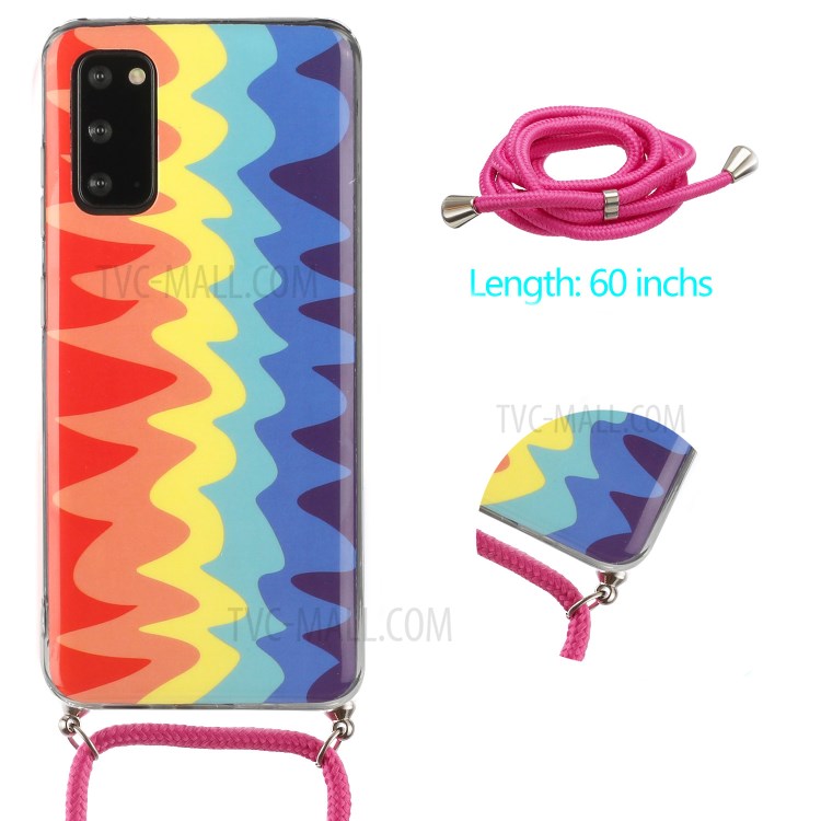 Rainbow Pattern IMD Anti-drop TPU Protective Cover with 60 Inches Strap for Samsung Galaxy S20 - Wave Rainbow-2