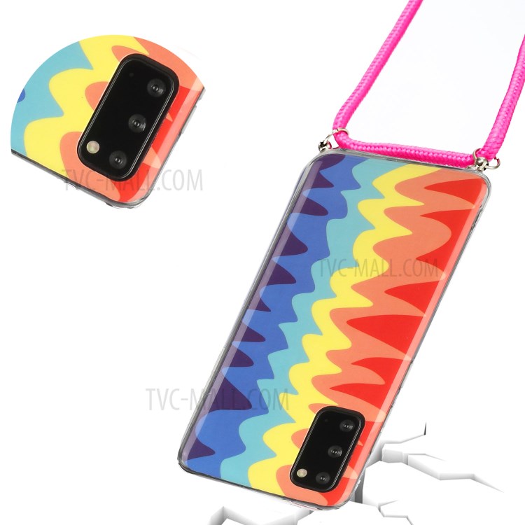 Rainbow Pattern IMD Anti-drop TPU Protective Cover with 60 Inches Strap for Samsung Galaxy S20 - Wave Rainbow-3