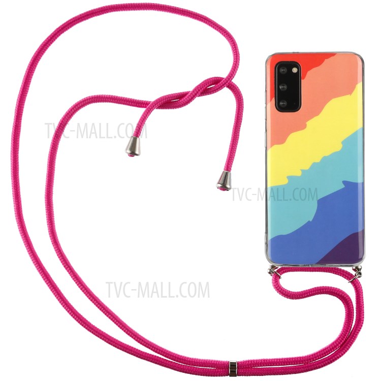 Anti-drop Rainbow Pattern IMD Soft TPU Protective Cover with 60 Inches Strap for Samsung Galaxy S20 FE/S20 FE 5G - Twill Rainbow-1