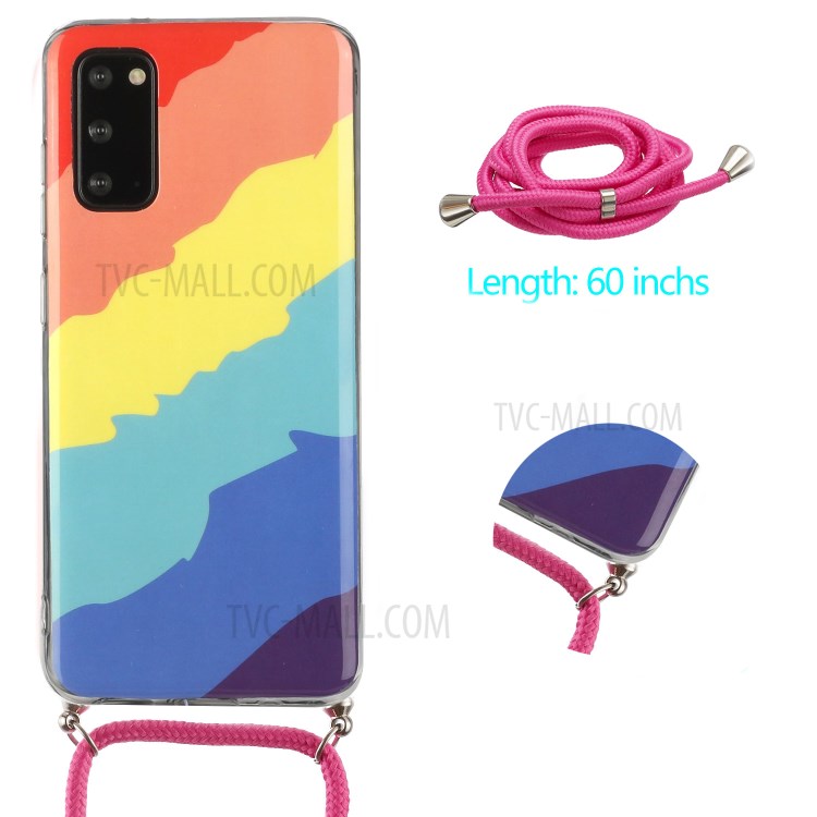 Anti-drop Rainbow Pattern IMD Soft TPU Protective Cover with 60 Inches Strap for Samsung Galaxy S20 FE/S20 FE 5G - Twill Rainbow-2