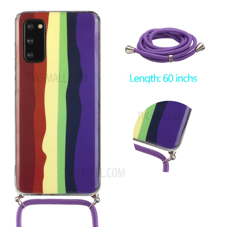 Anti-drop Rainbow Pattern IMD Soft TPU Protective Cover with 60 Inches Strap for Samsung Galaxy S20 FE/S20 FE 5G - Wine Red and Dark Blue-2