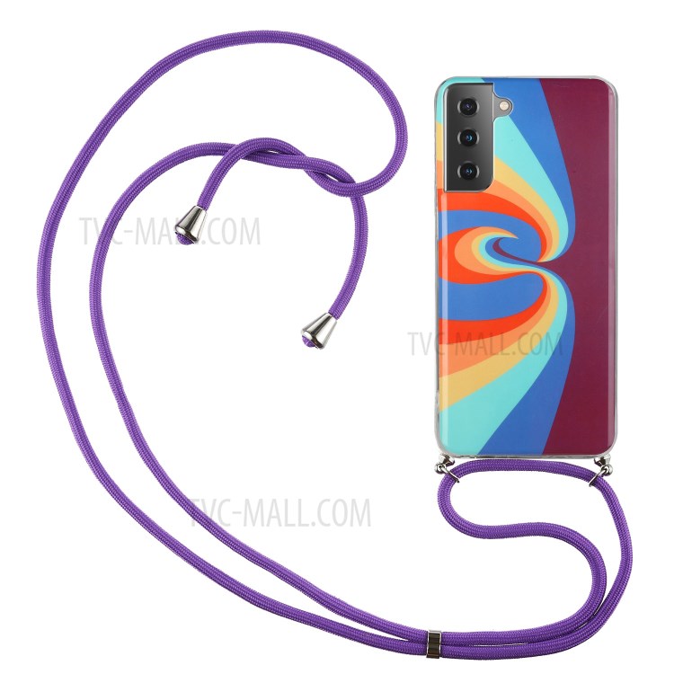 IMD Rainbow Pattern TPU Protective Cover with Handy Strap for Samsung Galaxy S21 5G - Swirl Rainbow-1