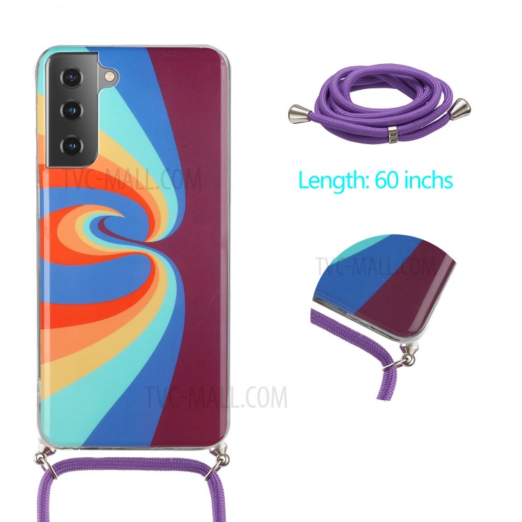 IMD Rainbow Pattern TPU Protective Cover with Handy Strap for Samsung Galaxy S21 5G - Swirl Rainbow-2