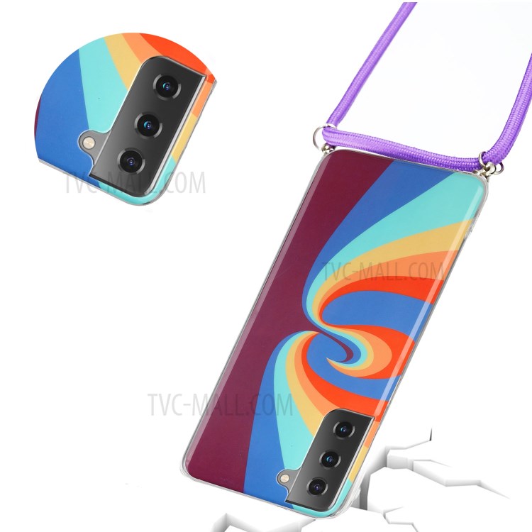 IMD Rainbow Pattern TPU Protective Cover with Handy Strap for Samsung Galaxy S21 5G - Swirl Rainbow-3