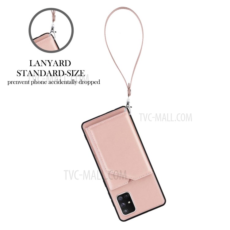 Rubberized Leather Skin TPU Card Holder Phone Stand Case for Samsung Galaxy A71 5G SM-A716 - Rose Gold-3