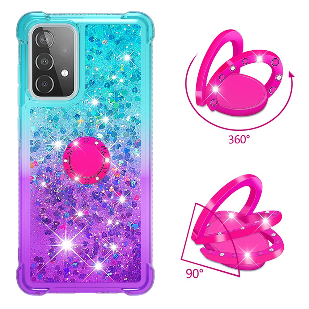Anti-scratch Gradient Quicksand TPU Shell for Samsung Galaxy A52 5G with Kickstand - Cyan/Purple-2