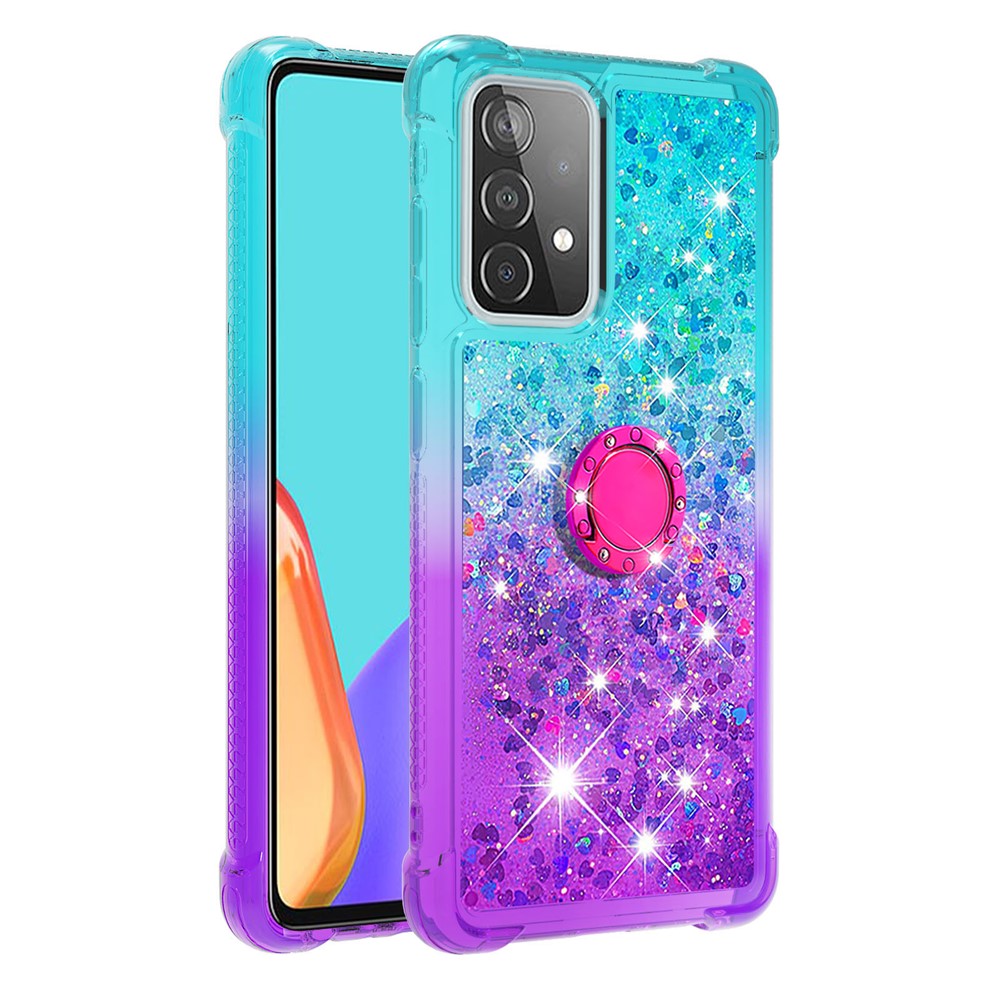 Anti-scratch Gradient Quicksand TPU Shell for Samsung Galaxy A52 5G with Kickstand - Cyan/Purple-3