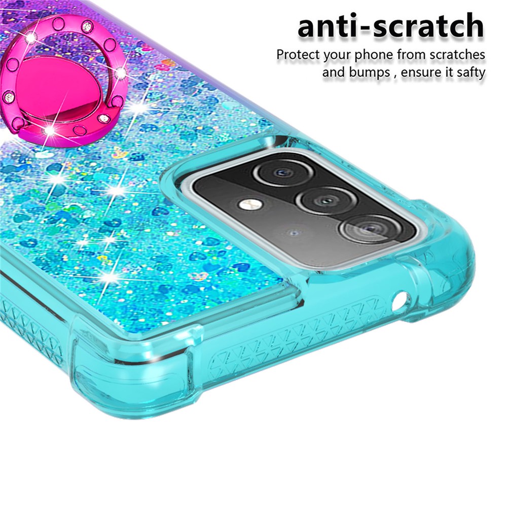 Anti-scratch Gradient Quicksand TPU Shell for Samsung Galaxy A52 5G with Kickstand - Cyan/Purple-4