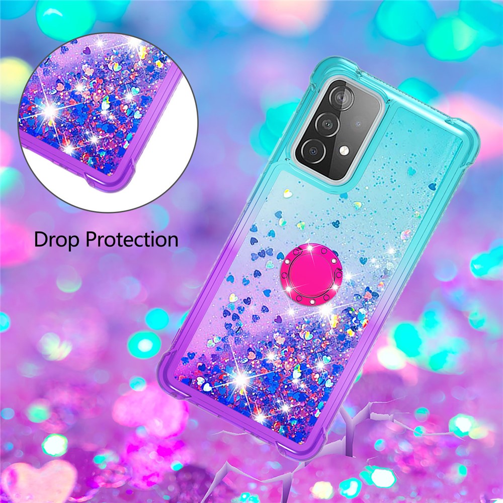 Anti-scratch Gradient Quicksand TPU Shell for Samsung Galaxy A52 5G with Kickstand - Cyan/Purple-5