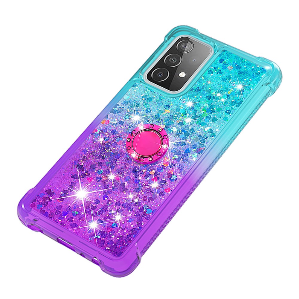 Anti-scratch Gradient Quicksand TPU Shell for Samsung Galaxy A52 5G with Kickstand - Cyan/Purple-6