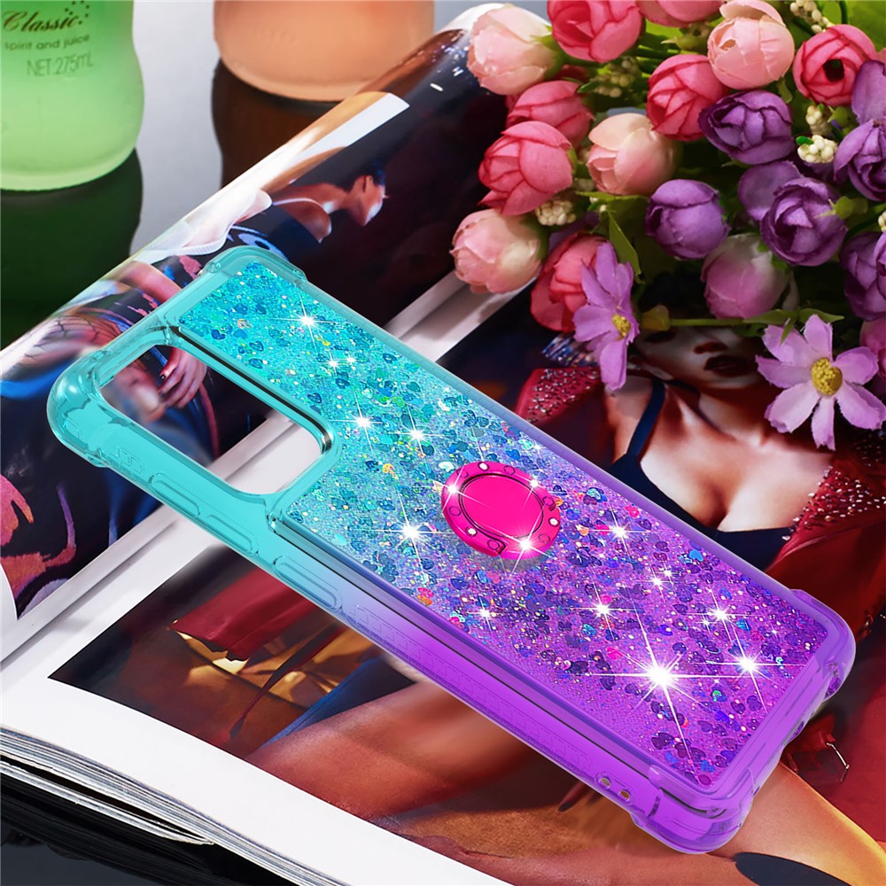 Anti-scratch Gradient Quicksand TPU Shell for Samsung Galaxy A52 5G with Kickstand - Cyan/Purple-7