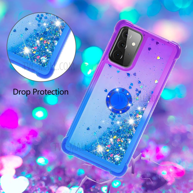 Shockproof Gradient Quicksand Kickstand TPU Shell for Samsung Galaxy A72 5G - Purple/Blue-5
