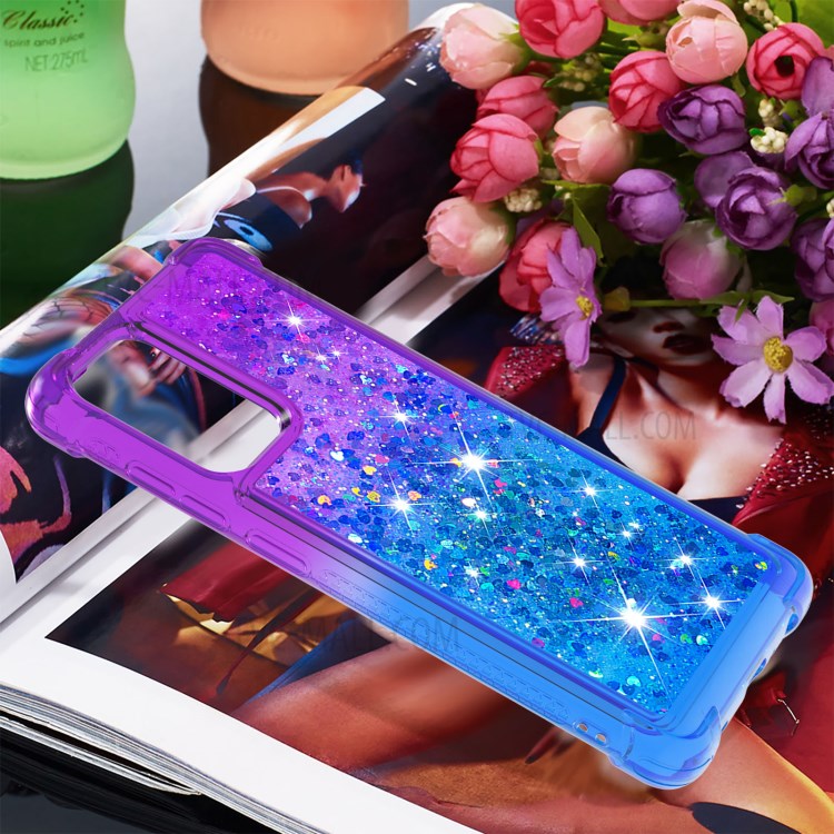 Shockproof Gradient Quicksand Kickstand TPU Shell for Samsung Galaxy A72 5G - Purple/Blue-7