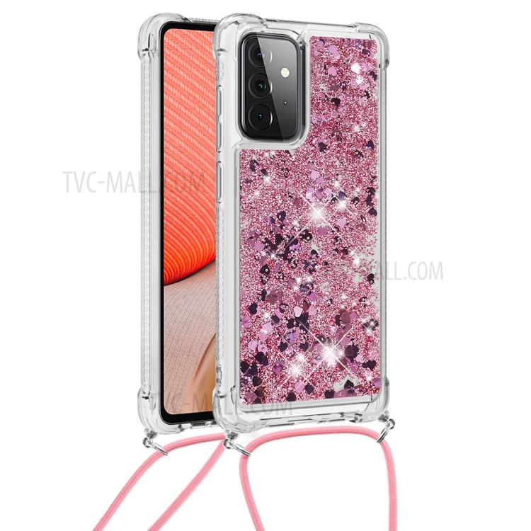 TPU Quicksand Design Phone Shell Case with Strap for Samsung Galaxy A72 5G - Red-1